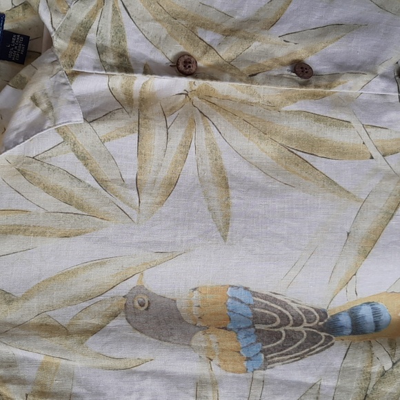 Peaceful Parrot 100% Linen Button-Down Shirt Large - Picture 3 of 7